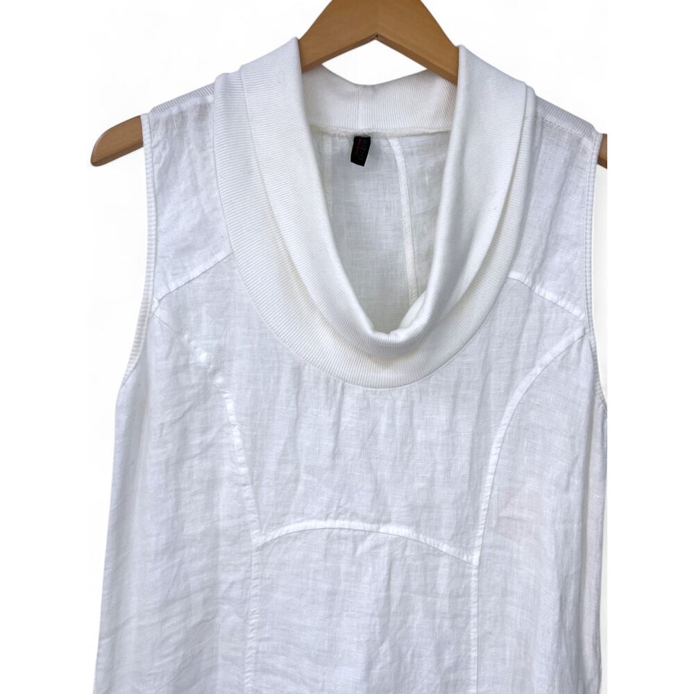 Inizio Italy L Sleeveless Tunic Dress Top Pure 100% Linen Cowl Neck Knee Length - Picture 3 of 6